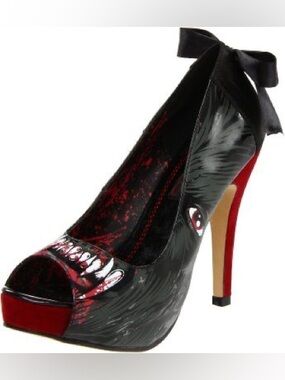 Iron Fist Black Heels with Red Accent and Graphic Monster Print
